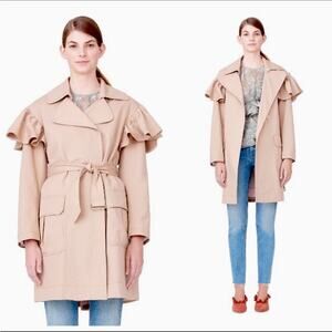 Rebecca Taylor Faille Ruffle Trim Trench Coat Medium EUC